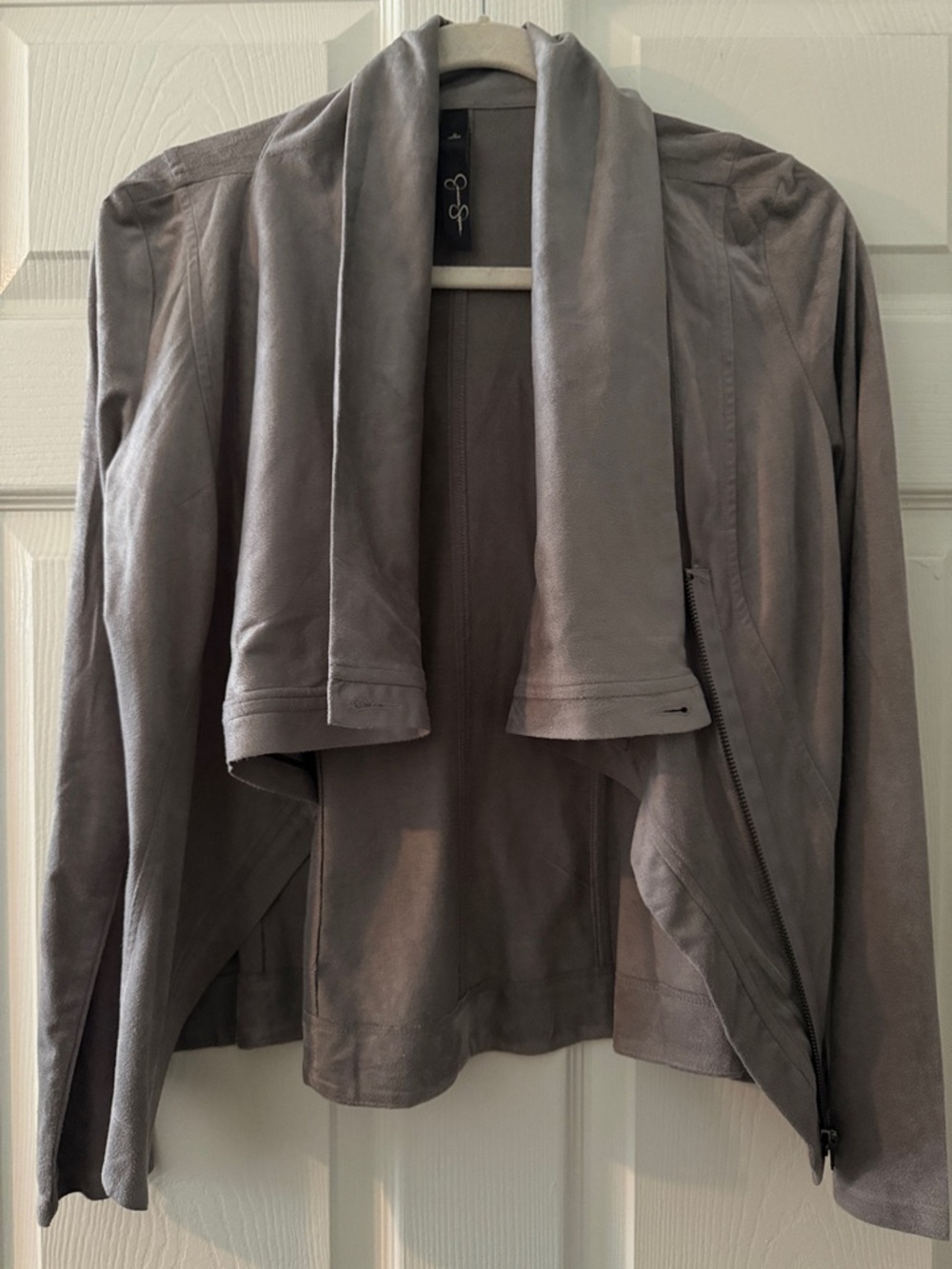 Jessica Simpson Taupe Draped soft faux Leather Jacket
